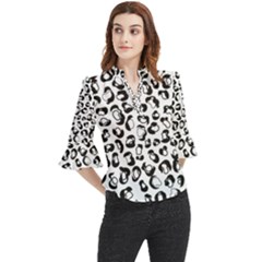 Black And White Leopard Print Jaguar Dots Loose Horn Sleeve Chiffon Blouse