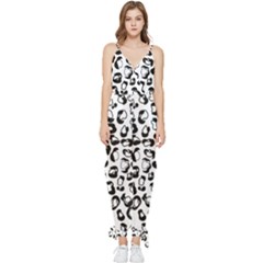 Black And White Leopard Print Jaguar Dots Sleeveless Tie Ankle Chiffon Jumpsuit by ConteMonfrey