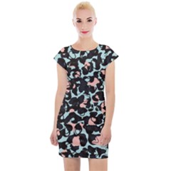 Blue And Pink Jaguar Dots Leopard Black And White Leopard Print Jaguar Dots Cap Sleeve Bodycon Dress