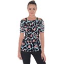 Blue And Pink Jaguar Dots Leopard Black And White Leopard Print Jaguar Dots Shoulder Cut Out Short Sleeve Top View1