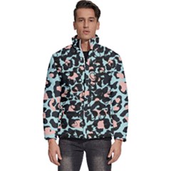 Blue And Pink Jaguar Dots Leopard Black And White Leopard Print Jaguar Dots Men s Puffer Bubble Jacket Coat