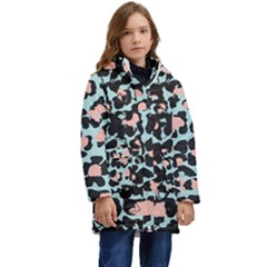 Blue And Pink Jaguar Dots Leopard Black And White Leopard Print Jaguar Dots Kid s Hooded Longline Puffer Jacket