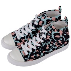 Blue And Pink Jaguar Dots Leopard Black And White Leopard Print Jaguar Dots Women s Mid-top Canvas Sneakers by ConteMonfrey