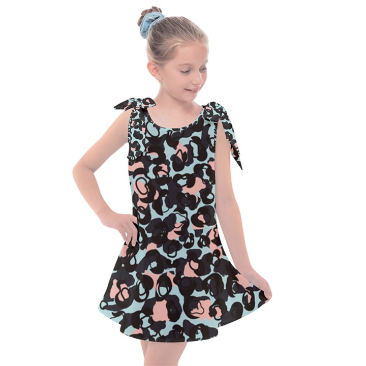 Blue And Pink Jaguar Dots Leopard Black And White Leopard Print Jaguar Dots Kids  Tie Up Tunic Dress