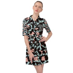 Blue And Pink Jaguar Dots Leopard Black And White Leopard Print Jaguar Dots Belted Shirt Dress by ConteMonfrey