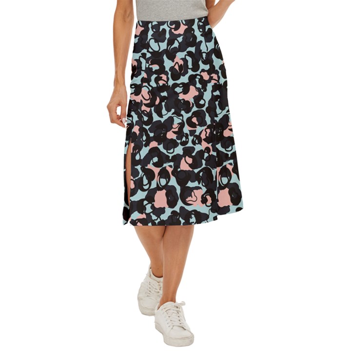 Blue And Pink Jaguar Dots Leopard Black And White Leopard Print Jaguar Dots Midi Panel Skirt