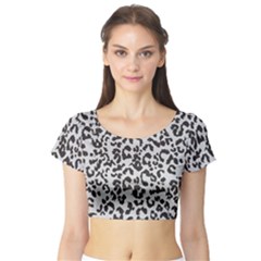 Grey And Black Jaguar Dots Short Sleeve Crop Top by ConteMonfrey