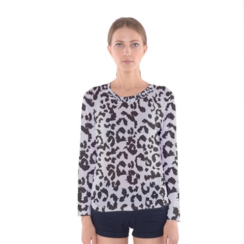 Grey And Black Jaguar Dots Women s Long Sleeve Tee by ConteMonfrey