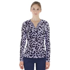 Grey And Black Jaguar Dots V-neck Long Sleeve Top by ConteMonfrey