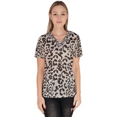 Grey And Black Jaguar Dots Women s V-neck Scrub Top by ConteMonfrey