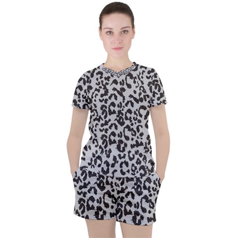 Grey And Black Jaguar Dots Women s Tee And Shorts Set by ConteMonfrey