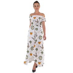 Rabbit, Lions And Nuts  Off Shoulder Open Front Chiffon Dress by ConteMonfrey