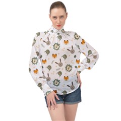 Rabbit, Lions And Nuts  High Neck Long Sleeve Chiffon Top by ConteMonfrey