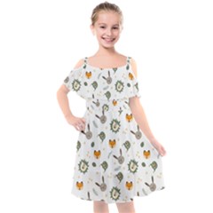 Rabbit, Lions And Nuts  Kids  Cut Out Shoulders Chiffon Dress by ConteMonfrey