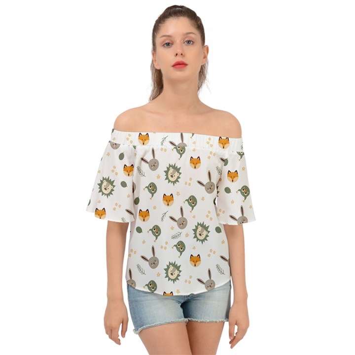 Rabbit, Lions And Nuts  Off Shoulder Short Sleeve Top