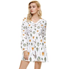 Rabbit, Lions And Nuts  Tiered Long Sleeve Mini Dress by ConteMonfrey