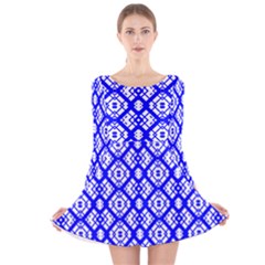 Portuguese Tiles Vibes Plaids Long Sleeve Velvet Skater Dress by ConteMonfrey