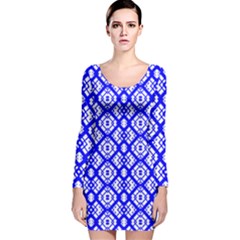 Portuguese Tiles Vibes Plaids Long Sleeve Velvet Bodycon Dress by ConteMonfrey