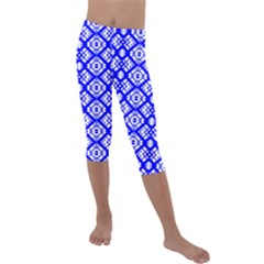 Portuguese Tiles Vibes Plaids Kids  Lightweight Velour Capri Leggings  by ConteMonfrey