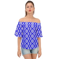 Portuguese Tiles Vibes Plaids Off Shoulder Short Sleeve Top