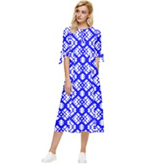 Portuguese Tiles Vibes Plaids Bow Sleeve Chiffon Midi Dress by ConteMonfrey