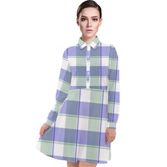 Blue And Green Plaids Long Sleeve Chiffon Shirt Dress