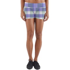 Blue And Green Plaids Yoga Shorts by ConteMonfrey