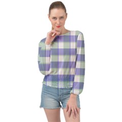 Blue And Green Plaids Banded Bottom Chiffon Top by ConteMonfrey