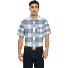 Blue And Green Plaids Men s Short Sleeve Pocket Shirt  by ConteMonfrey