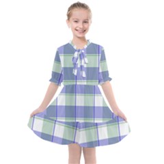 Blue And Green Plaids Kids  All Frills Chiffon Dress by ConteMonfrey