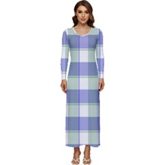 Blue And Green Plaids Long Sleeve Velour Longline Maxi Dress by ConteMonfrey