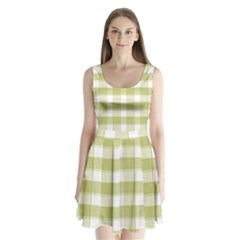 Green Tea - White And Green Plaids Split Back Mini Dress  by ConteMonfrey