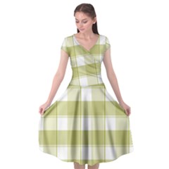 Green Tea - White And Green Plaids Cap Sleeve Wrap Front Dress by ConteMonfrey