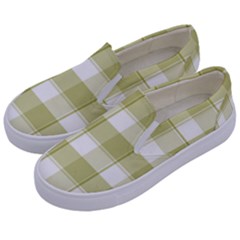 Green Tea - White And Green Plaids Kids  Canvas Slip Ons