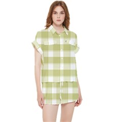 Green Tea - White And Green Plaids Chiffon Lounge Set by ConteMonfrey