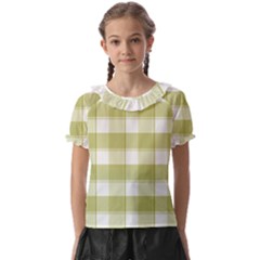 Green Tea - White And Green Plaids Kids  Frill Chiffon Blouse by ConteMonfrey