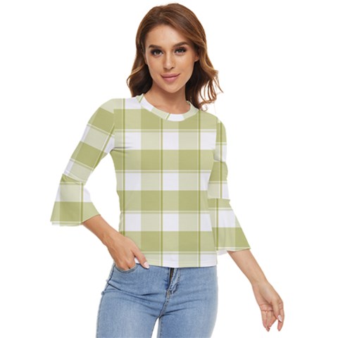 Green Tea - White And Green Plaids Bell Sleeve Top by ConteMonfrey