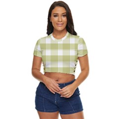 Green Tea - White And Green Plaids Side Button Cropped Tee by ConteMonfrey