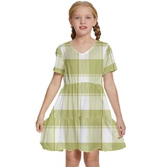 Green Tea - White And Green Plaids Kids  Short Sleeve Tiered Mini Dress by ConteMonfrey