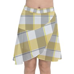 Grey Yellow Plaids Chiffon Wrap Front Skirt by ConteMonfrey