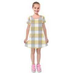 Grey Yellow Plaids Kids  Short Sleeve Velvet Dress by ConteMonfrey