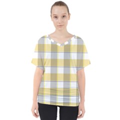 Grey Yellow Plaids V-neck Dolman Drape Top by ConteMonfrey