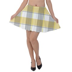 Grey Yellow Plaids Velvet Skater Skirt by ConteMonfrey