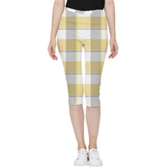 Grey Yellow Plaids Inside Out Lightweight Velour Capri Leggings  by ConteMonfrey