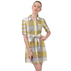 Grey Yellow Plaids Belted Shirt Dress by ConteMonfrey