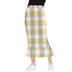 Grey Yellow Plaids Maxi Fishtail Chiffon Skirt by ConteMonfrey