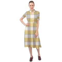 Grey Yellow Plaids Keyhole Neckline Chiffon Dress by ConteMonfrey