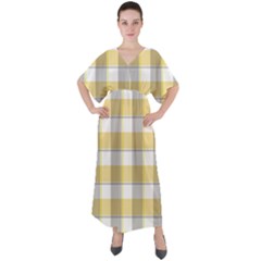 Grey Yellow Plaids V-neck Boho Style Maxi Dress by ConteMonfrey