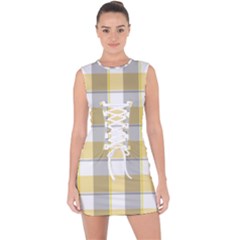 Grey Yellow Plaids Lace Up Front Bodycon Dress by ConteMonfrey