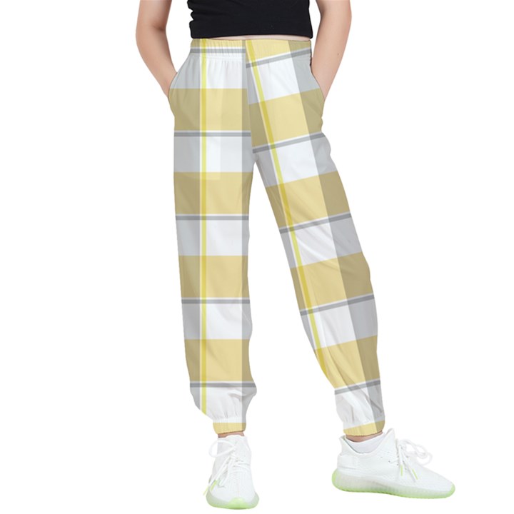 Grey yellow plaids Kids  Elastic Waist Pants